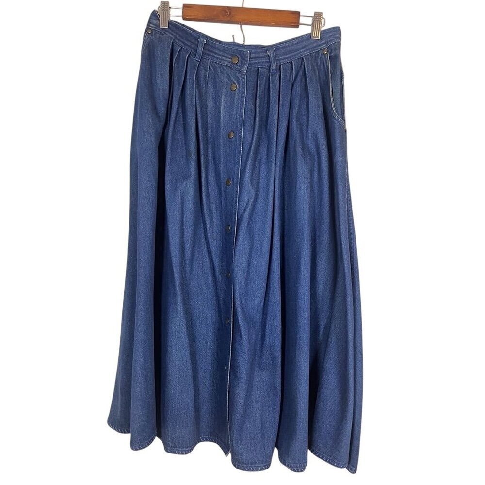 Vintage Denim‎ Jean Skirt 14 Blue Western Classic Chic Hippie Indie Equestrian